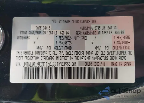 2016 Mazda Mx-5 Miata Club from USA, damaged, VIN JM1NDAC78G0115478